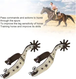 1 Pair Western Bronze Low Carbon Steel Spurs,Paired with Cowhide Holes Spurs Belt, Hand Carved Silver Equestrian, Riding Competition Spurss-MP1229-07