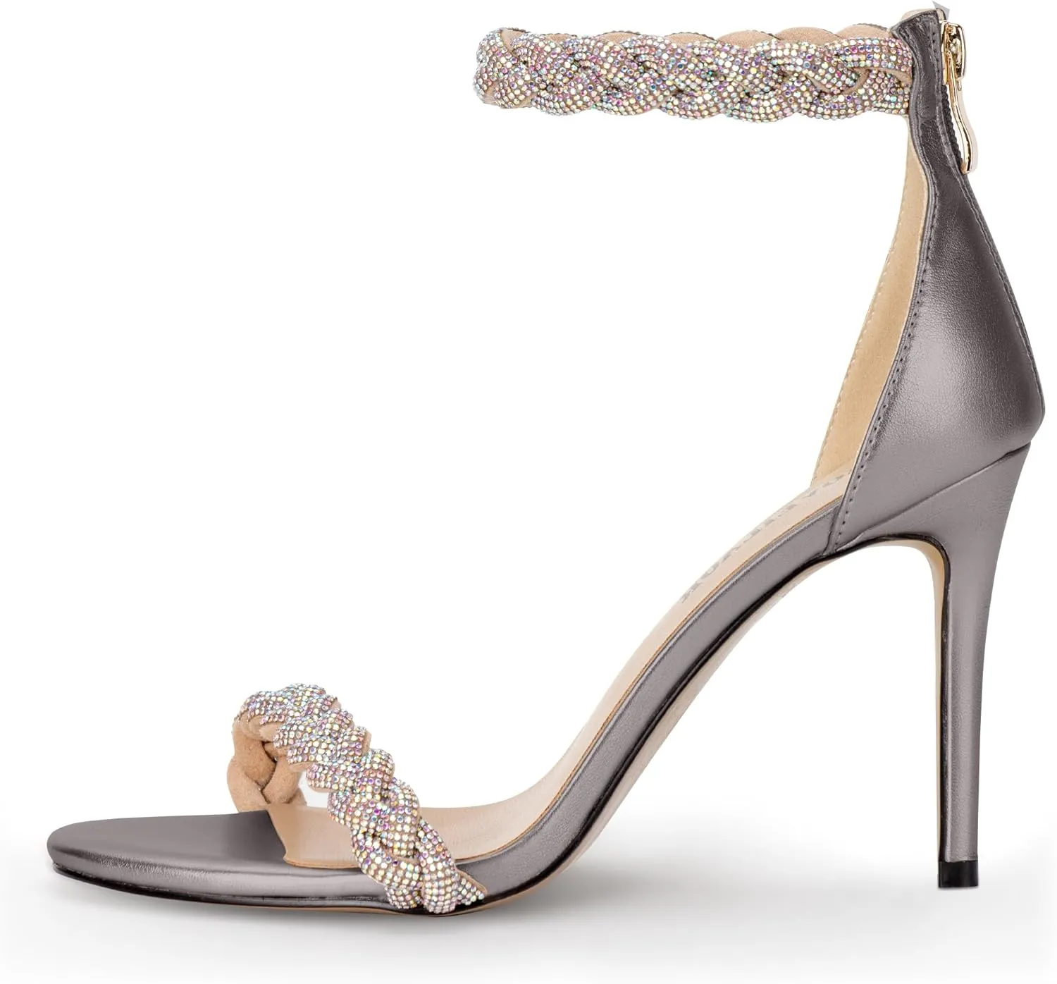 100FIXEO Women's Rhinestone Open Toe Stiletto Heeled Sandals Elegant Ankle Strap Wedding High Heels Sexy Dressy Shoes