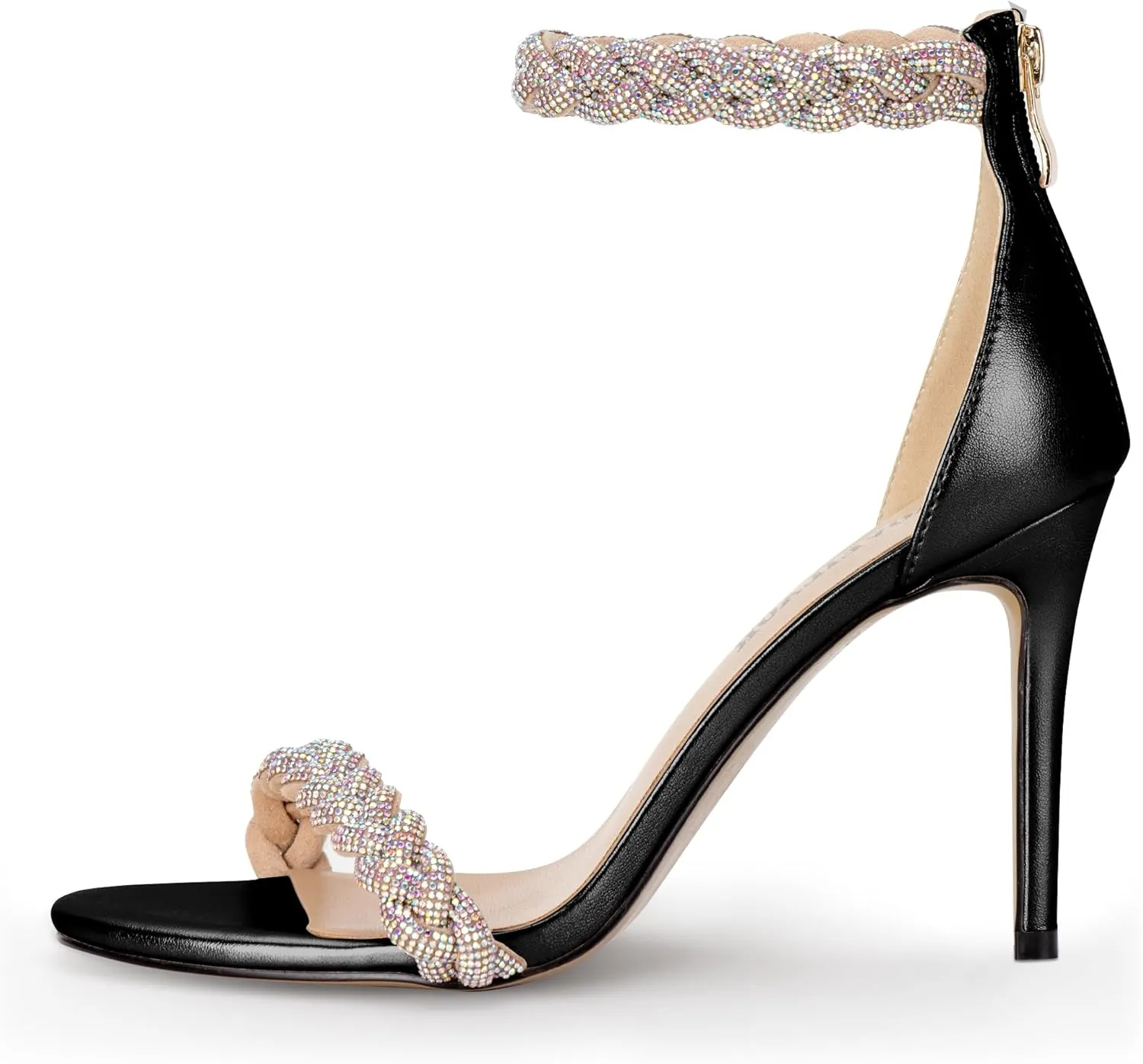 100FIXEO Women's Rhinestone Open Toe Stiletto Heeled Sandals Elegant Ankle Strap Wedding High Heels Sexy Dressy Shoes