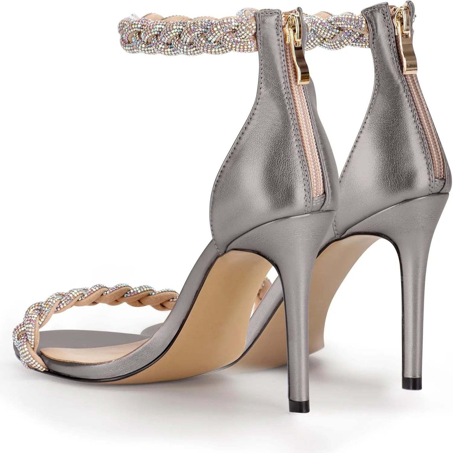 100FIXEO Women's Rhinestone Open Toe Stiletto Heeled Sandals Elegant Ankle Strap Wedding High Heels Sexy Dressy Shoes
