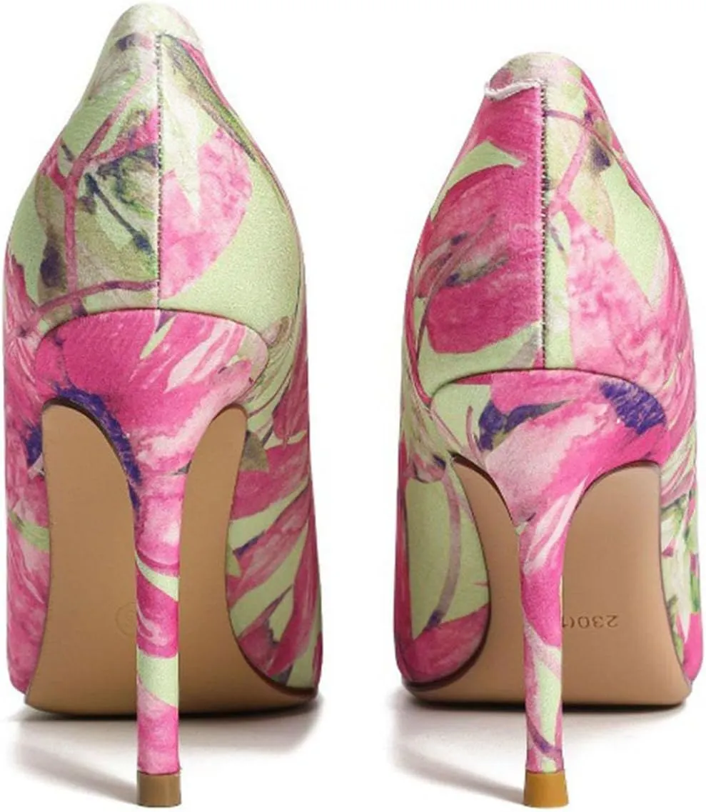 10CM Genuine Leather Printed Cloth Pointed High Heels Retro Elegant Shallow Mouth Stiletto Shoes