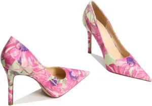 10CM Genuine Leather Printed Cloth Pointed High Heels Retro Elegant Shallow Mouth Stiletto Shoes