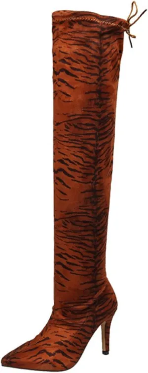 Aflngle Women's Over The Knee Thigh High Boots Fashion Pointed Toe Stretch Suede Stiletto High Heel Long Boots