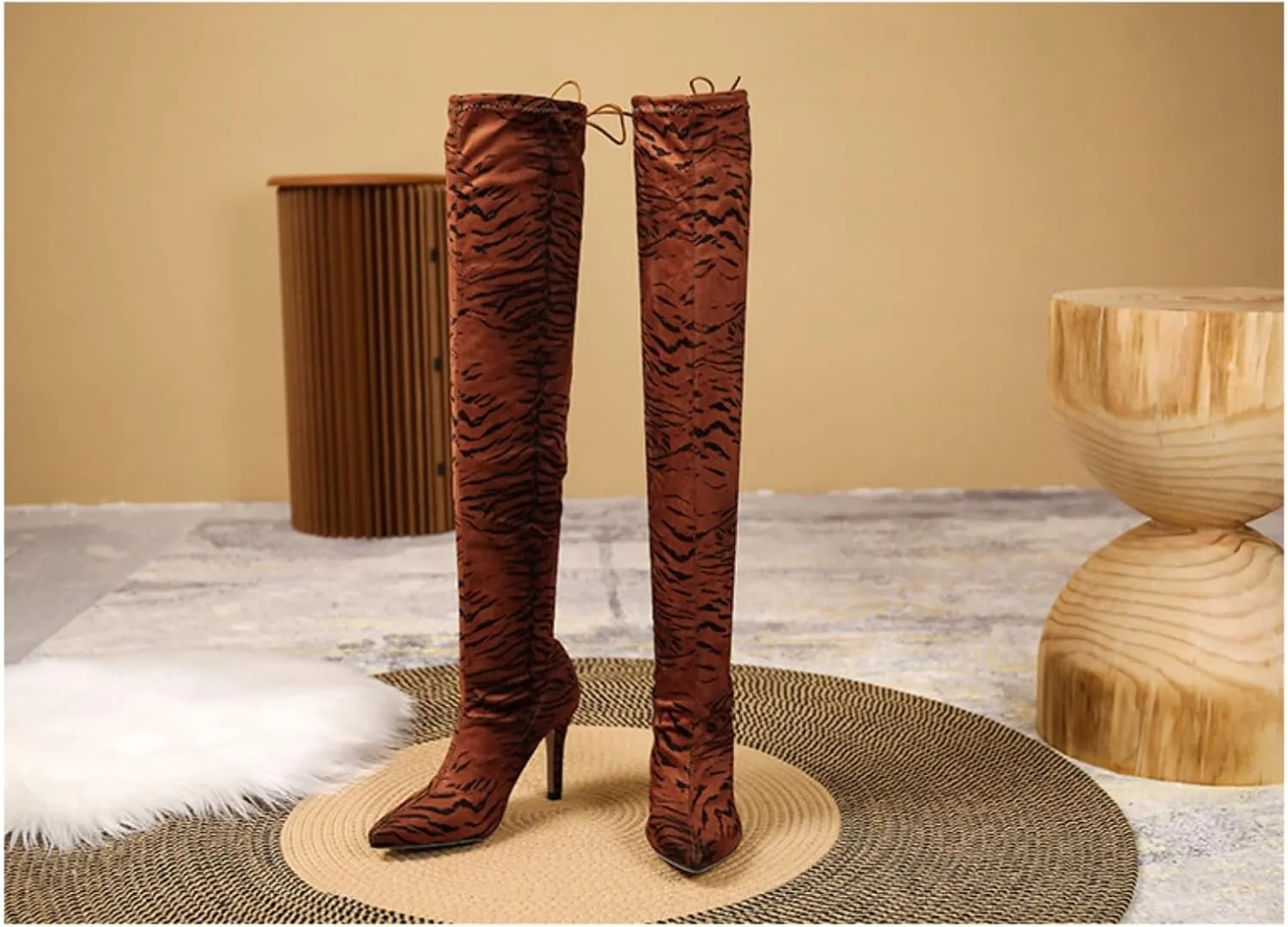 Aflngle Women's Over The Knee Thigh High Boots Fashion Pointed Toe Stretch Suede Stiletto High Heel Long Boots