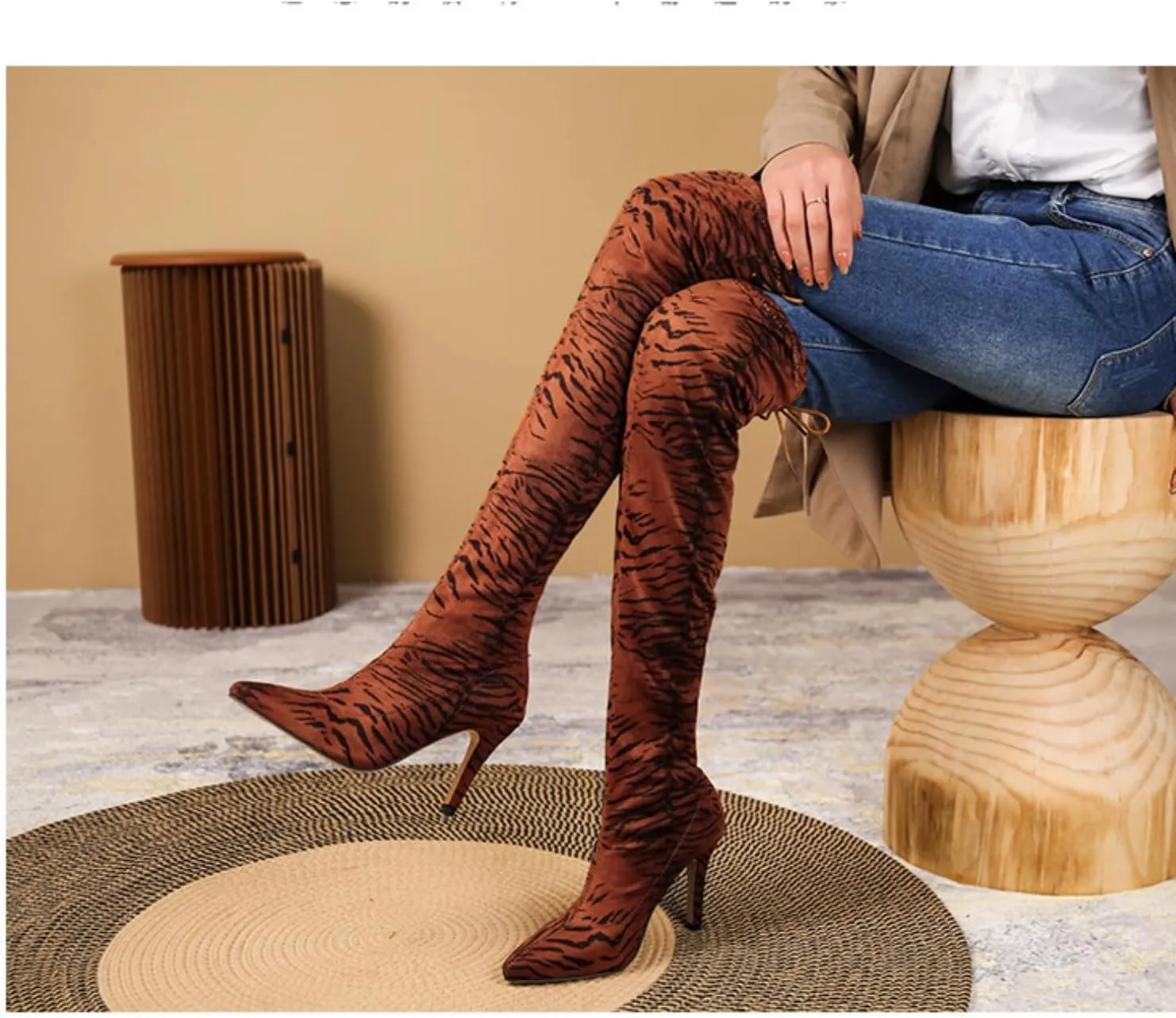 Aflngle Women's Over The Knee Thigh High Boots Fashion Pointed Toe Stretch Suede Stiletto High Heel Long Boots