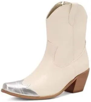 Agodor Women's Vintage Western Boots Cowgirl Ankle Booties Fashion Split Joint Square Toe, Chunky Block Heels with Side Zipper Short Cowboy Booties