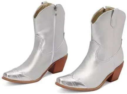 Agodor Women's Vintage Western Boots Cowgirl Ankle Booties Fashion Split Joint Square Toe, Chunky Block Heels with Side Zipper Short Cowboy Booties