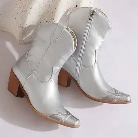 Agodor Women's Vintage Western Boots Cowgirl Ankle Booties Fashion Split Joint Square Toe, Chunky Block Heels with Side Zipper Short Cowboy Booties