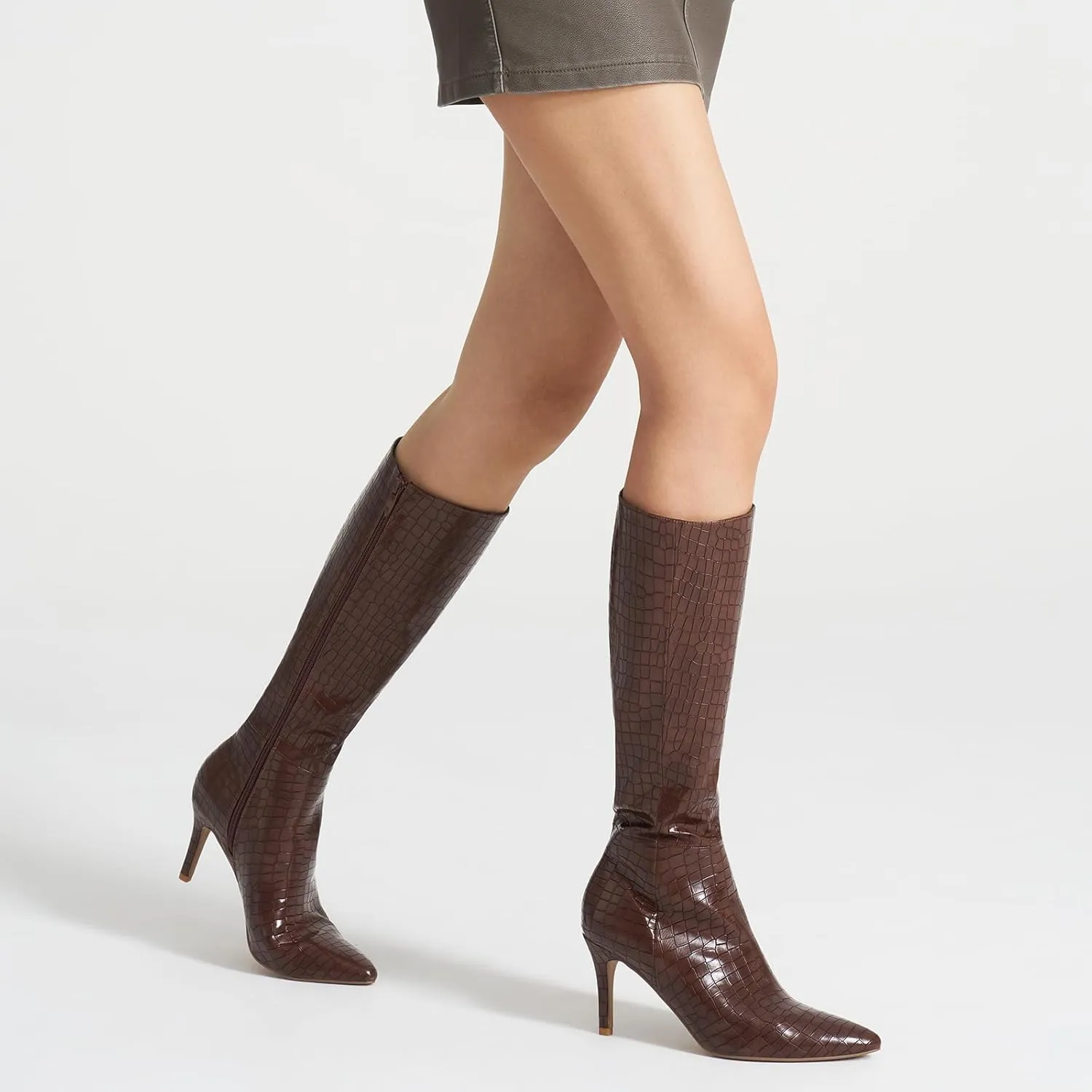 ALICEPUB Knee High Boots for Women Pointed Toe Tall Boots Long Heeled Boots Leather Boots Stiletto Heels Knee High Dress Boots with Side Zipper Sexy