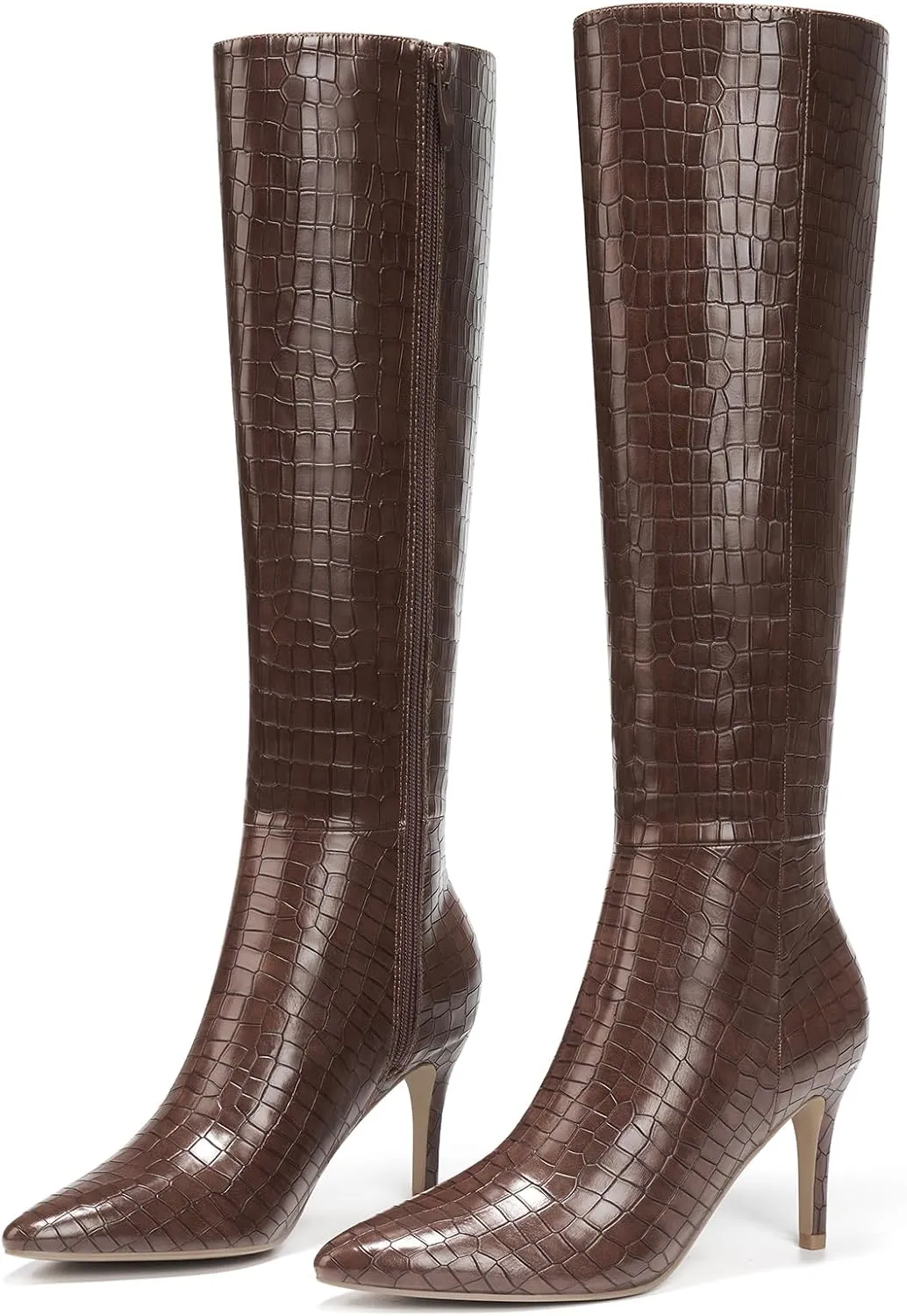 ALICEPUB Knee High Boots for Women Pointed Toe Tall Boots Long Heeled Boots Leather Boots Stiletto Heels Knee High Dress Boots with Side Zipper Sexy