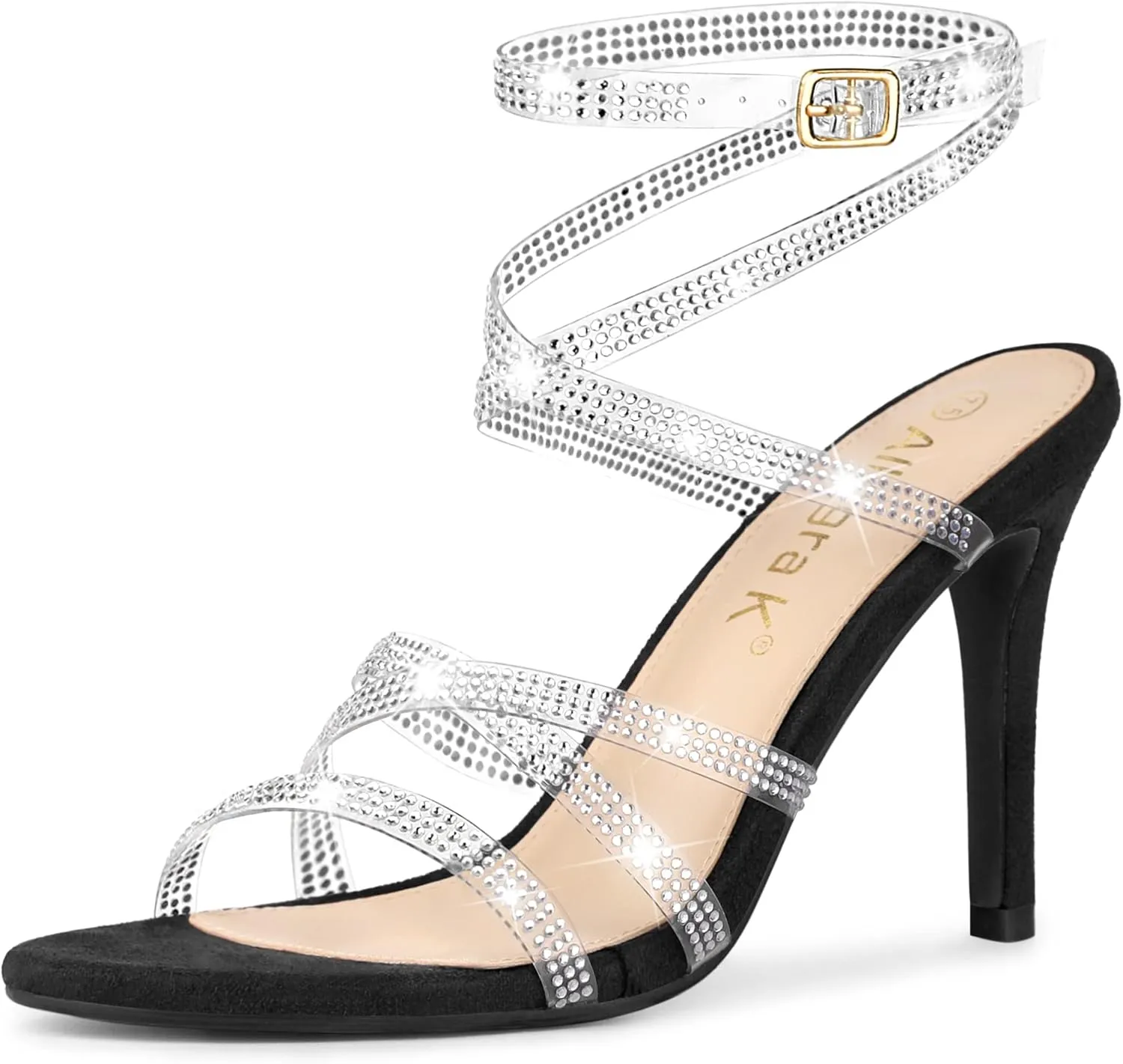 Allegra K Women's Elegant Rhinestone Clear Strap Strappy Stiletto Heels Sandals Over 3 Inch Evening Party Wedding Shoes