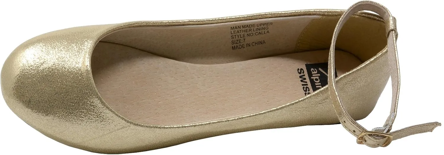 Alpine Swiss Calla Womens Ballet Flats Round Toe Ankle Strap Flat Shoes for Women Dressy Casual Ballerina Flats