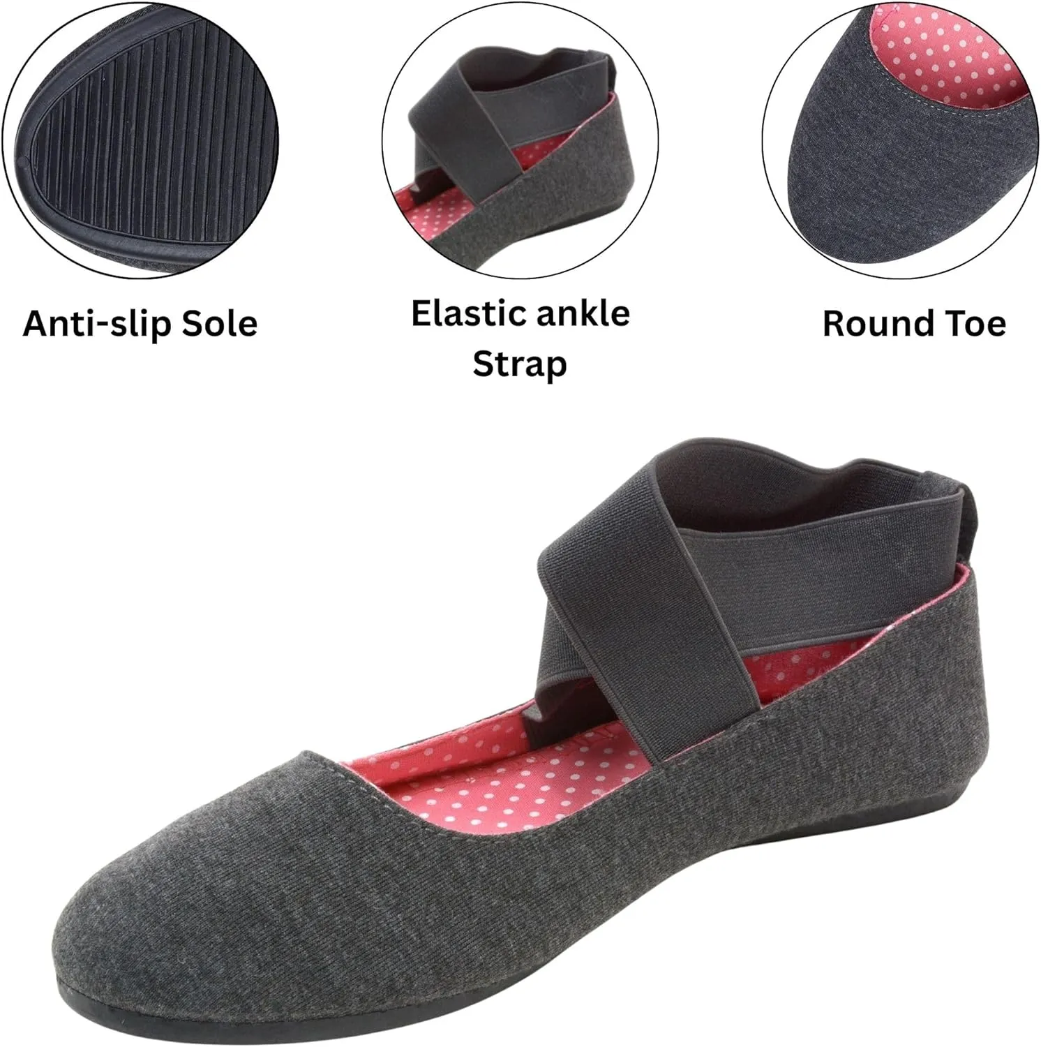 Alpine Swiss Peony Ballet Flats Shoes for Women | Elastic Ankle Strap Flats | Round Closed-Toe | Slip On Loafers | Padded for Comfort | Runs Small