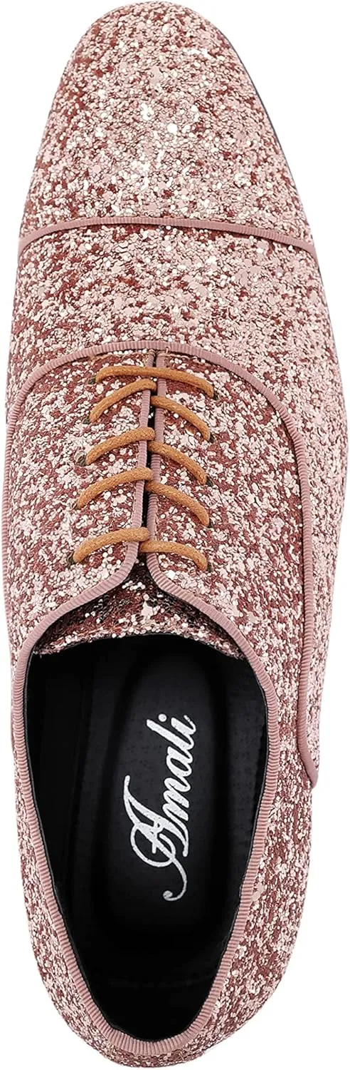 Amali Barnes Mens Dress Shoes Sparkly Glitter Encrusted Tuxedo Slip on Loafers for Men - The Original Smoking Men Dress Shoes Runs Large - GO 1/2 Size Down