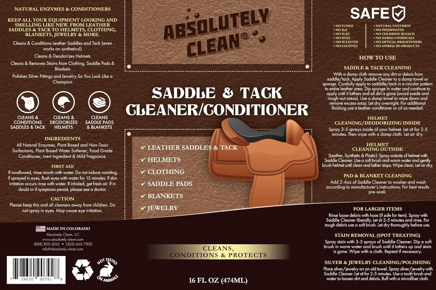 Amazing Saddle Soap Spray for Leather Cleaning & Tack Cleaner and Conditioner - Cleans Helmets, Clothing, Saddle Pads, Blankets & More - USA Made