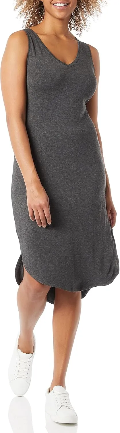 Amazon Essentials Women's Jersey Regular-Fit Sleeveless v-Neck Midi Dress (Previously Daily Ritual)