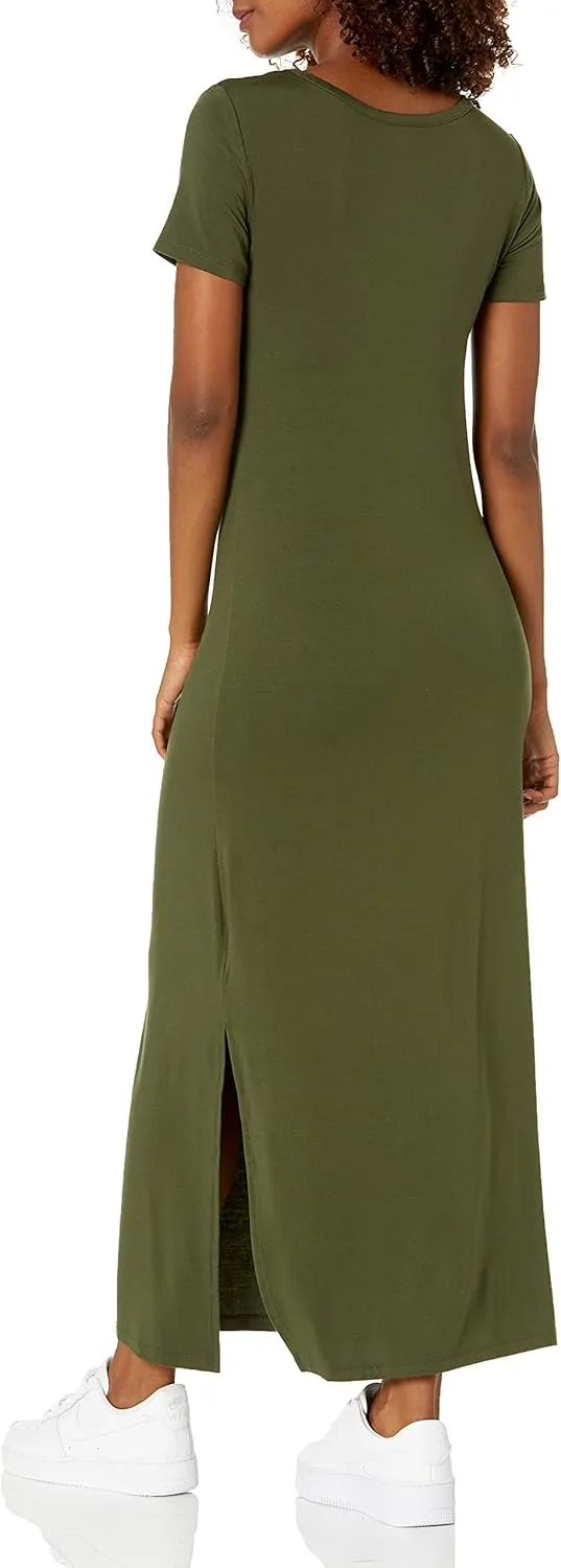 Amazon Essentials Women's Jersey Standard-Fit Short-Sleeve Crewneck Side Slit Maxi Dress (Previously Daily Ritual)