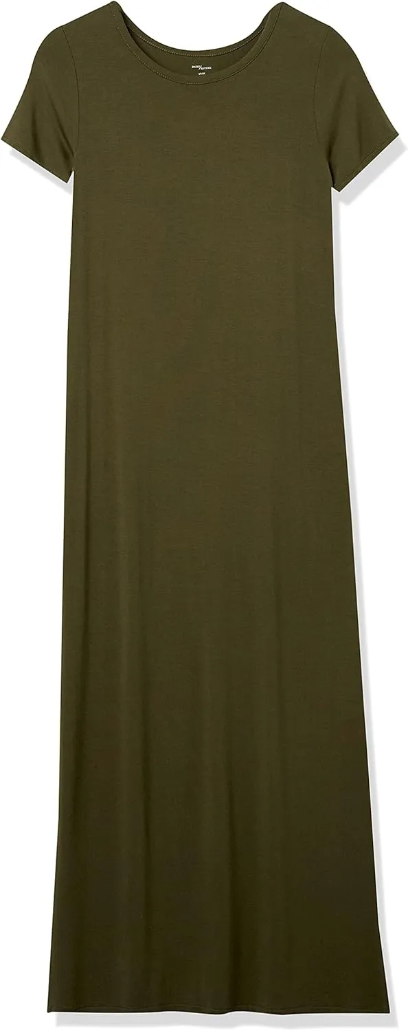 Amazon Essentials Women's Jersey Standard-Fit Short-Sleeve Crewneck Side Slit Maxi Dress (Previously Daily Ritual)