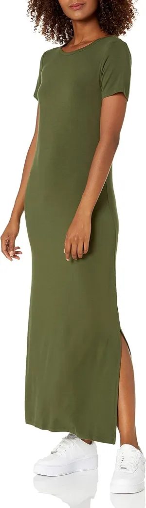 Amazon Essentials Women's Jersey Standard-Fit Short-Sleeve Crewneck Side Slit Maxi Dress (Previously Daily Ritual)