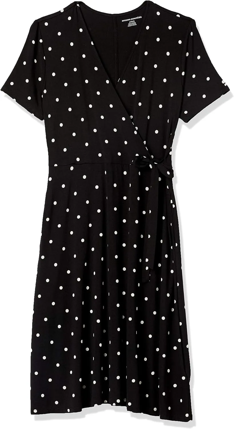 Amazon Essentials Women's Short Sleeve Faux-Wrap Dress