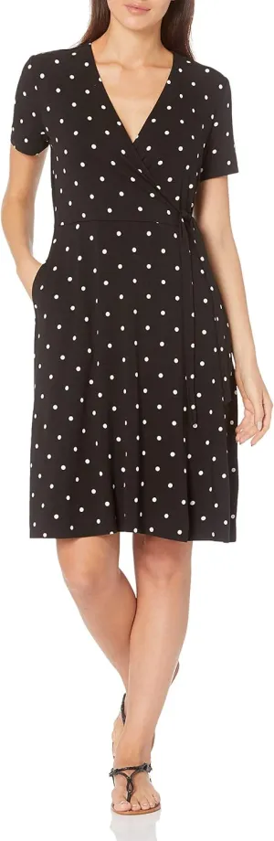 Amazon Essentials Women's Short Sleeve Faux-Wrap Dress