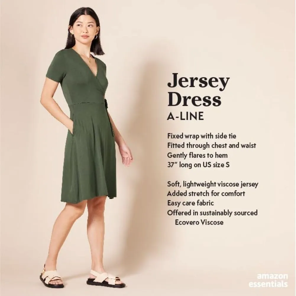 Amazon Essentials Women's Short Sleeve Faux-Wrap Dress