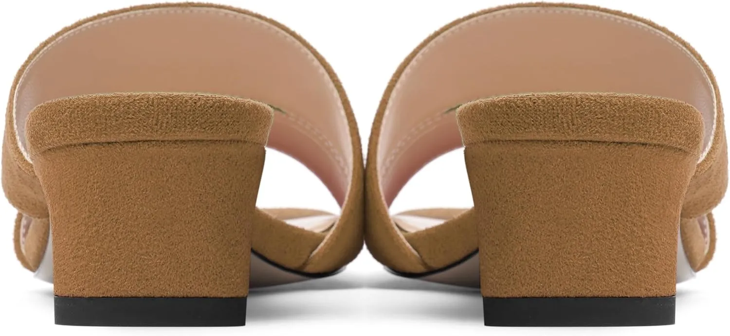 AMBELIGHT Womens Solid Slip On Suede Square Toe Indoor Fashion Chunky Low Heel Sandals 1.5 Inch