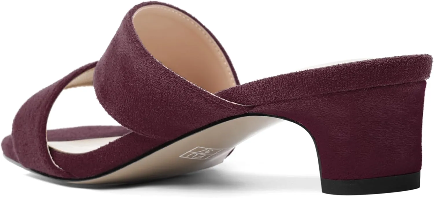 AMBELIGHT Womens Solid Slip On Suede Square Toe Indoor Fashion Chunky Low Heel Sandals 1.5 Inch