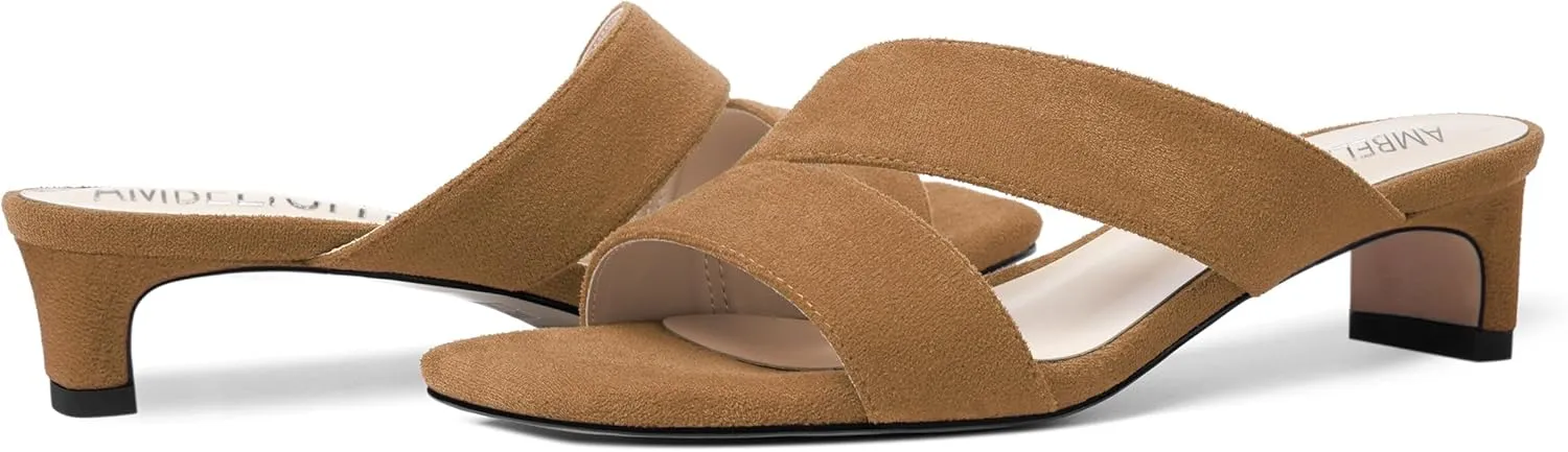 AMBELIGHT Womens Solid Slip On Suede Square Toe Indoor Fashion Chunky Low Heel Sandals 1.5 Inch