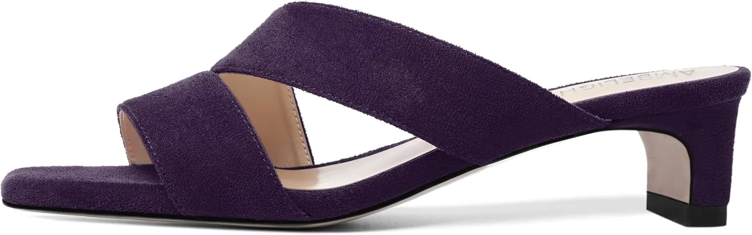 AMBELIGHT Womens Solid Slip On Suede Square Toe Indoor Fashion Chunky Low Heel Sandals 1.5 Inch