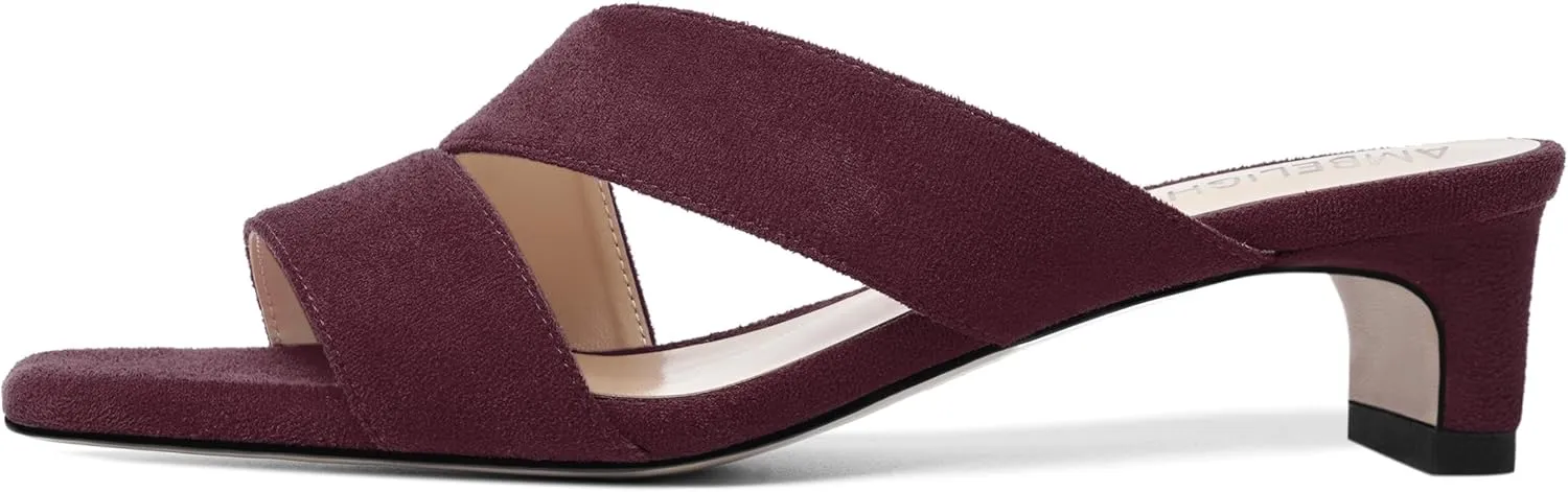 AMBELIGHT Womens Solid Slip On Suede Square Toe Indoor Fashion Chunky Low Heel Sandals 1.5 Inch