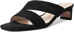 AMBELIGHT Womens Solid Slip On Suede Square Toe Indoor Fashion Chunky Low Heel Sandals 1.5 Inch