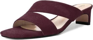 AMBELIGHT Womens Solid Slip On Suede Square Toe Indoor Fashion Chunky Low Heel Sandals 1.5 Inch