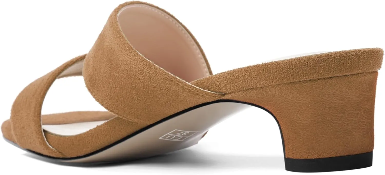 AMBELIGHT Womens Solid Slip On Suede Square Toe Indoor Fashion Chunky Low Heel Sandals 1.5 Inch