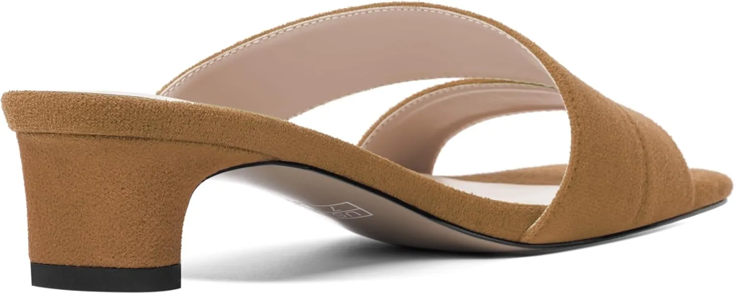 AMBELIGHT Womens Solid Slip On Suede Square Toe Indoor Fashion Chunky Low Heel Sandals 1.5 Inch
