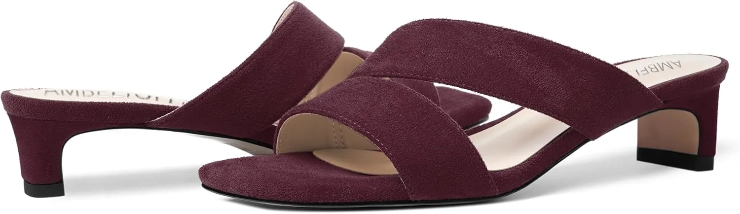 AMBELIGHT Womens Solid Slip On Suede Square Toe Indoor Fashion Chunky Low Heel Sandals 1.5 Inch