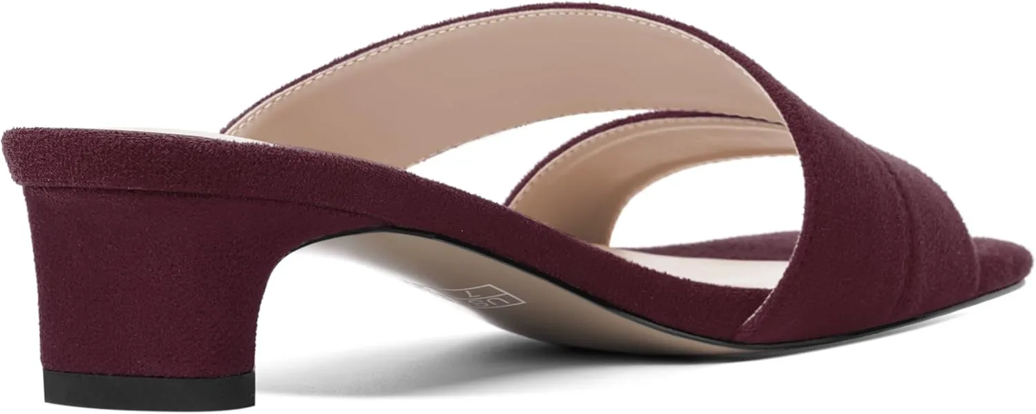 AMBELIGHT Womens Solid Slip On Suede Square Toe Indoor Fashion Chunky Low Heel Sandals 1.5 Inch