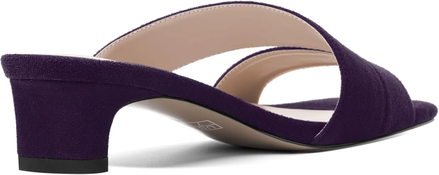 AMBELIGHT Womens Solid Slip On Suede Square Toe Indoor Fashion Chunky Low Heel Sandals 1.5 Inch
