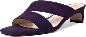AMBELIGHT Womens Solid Slip On Suede Square Toe Indoor Fashion Chunky Low Heel Sandals 1.5 Inch