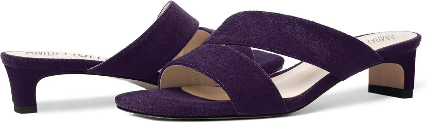 AMBELIGHT Womens Solid Slip On Suede Square Toe Indoor Fashion Chunky Low Heel Sandals 1.5 Inch