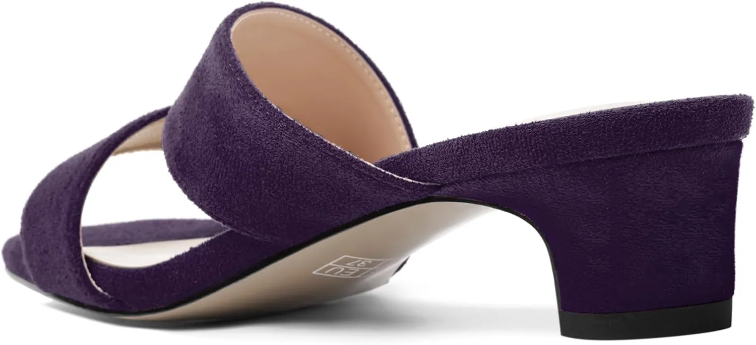 AMBELIGHT Womens Solid Slip On Suede Square Toe Indoor Fashion Chunky Low Heel Sandals 1.5 Inch