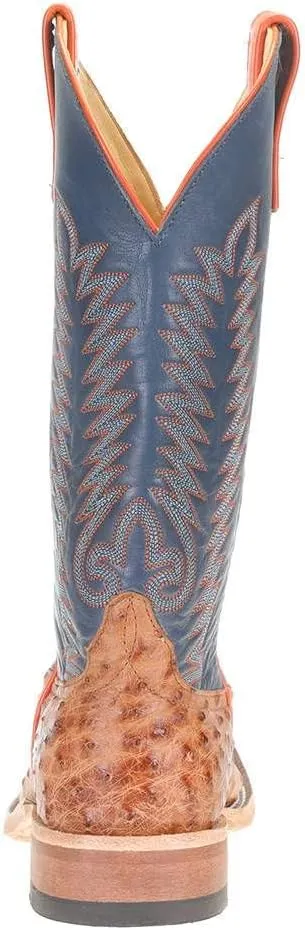 Anderson Bean Mens Brandy Bruchiato Full Quill Ostrich 13in Burnished Navy Calf Top Boots Brandy Bruchiato