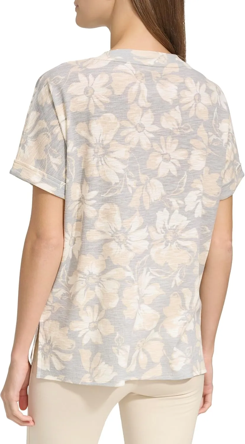 Andrew Marc Sport Women's Crew Neck Boxy Waffle Knit T-Shirt