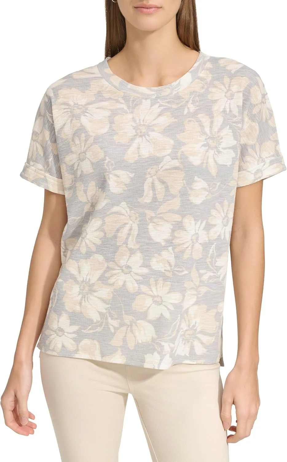 Andrew Marc Sport Women's Crew Neck Boxy Waffle Knit T-Shirt