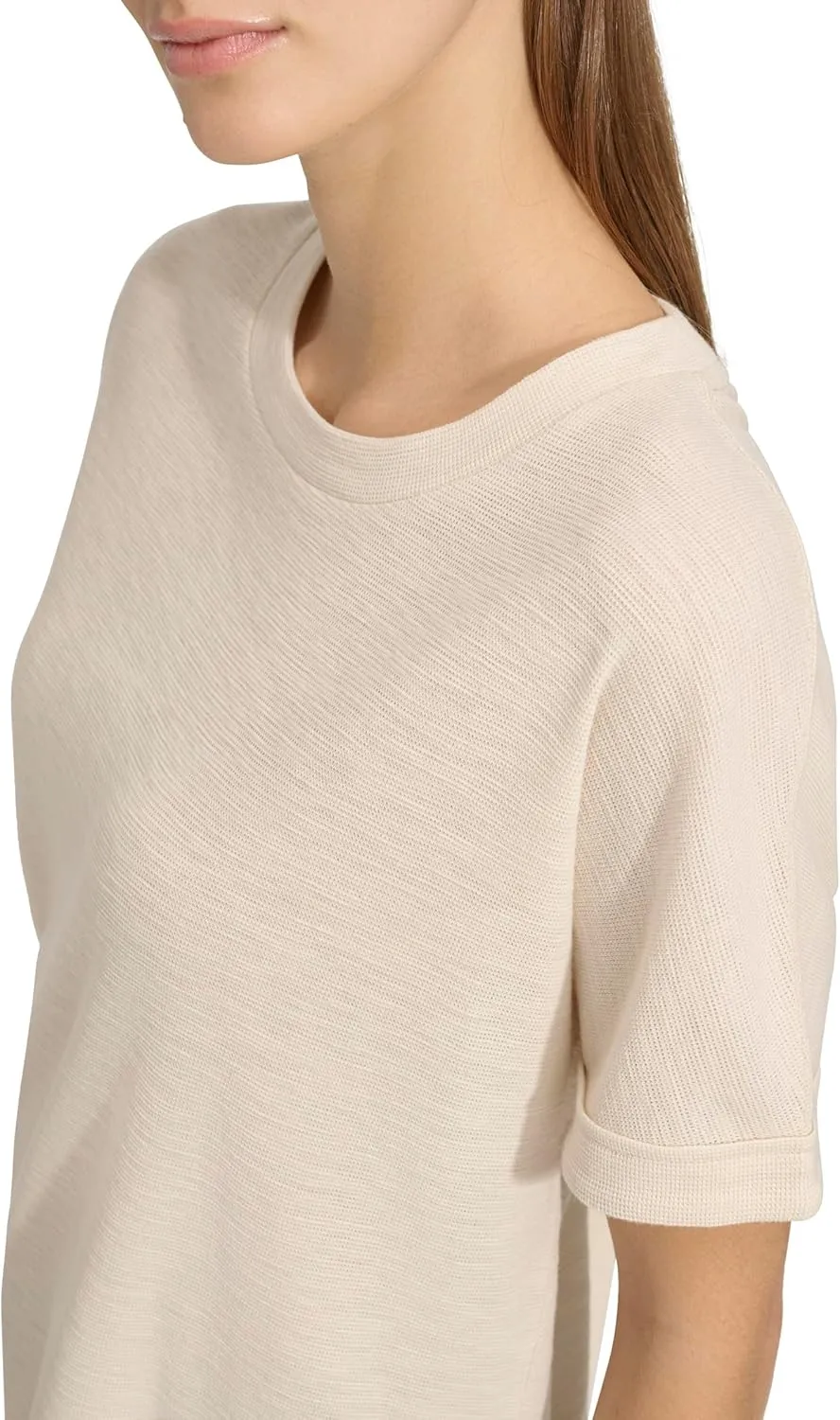 Andrew Marc Women's Crew Neck Boxy Waffle Knit T-Shirt