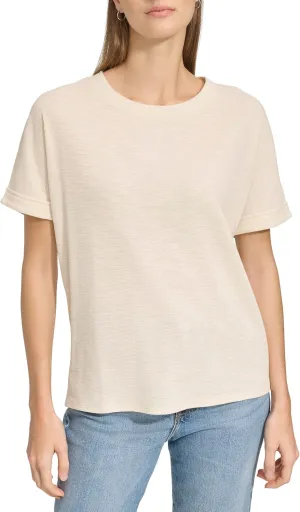 Andrew Marc Women's Crew Neck Boxy Waffle Knit T-Shirt