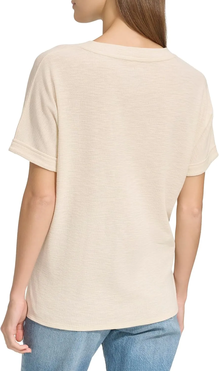 Andrew Marc Women's Crew Neck Boxy Waffle Knit T-Shirt