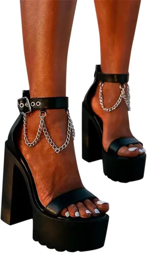 Aniywn Womens Platform Faux Fur Sandals Chunky Heel Open Toe Ankle Strap High Heeled Party Dress Pumps Shoes