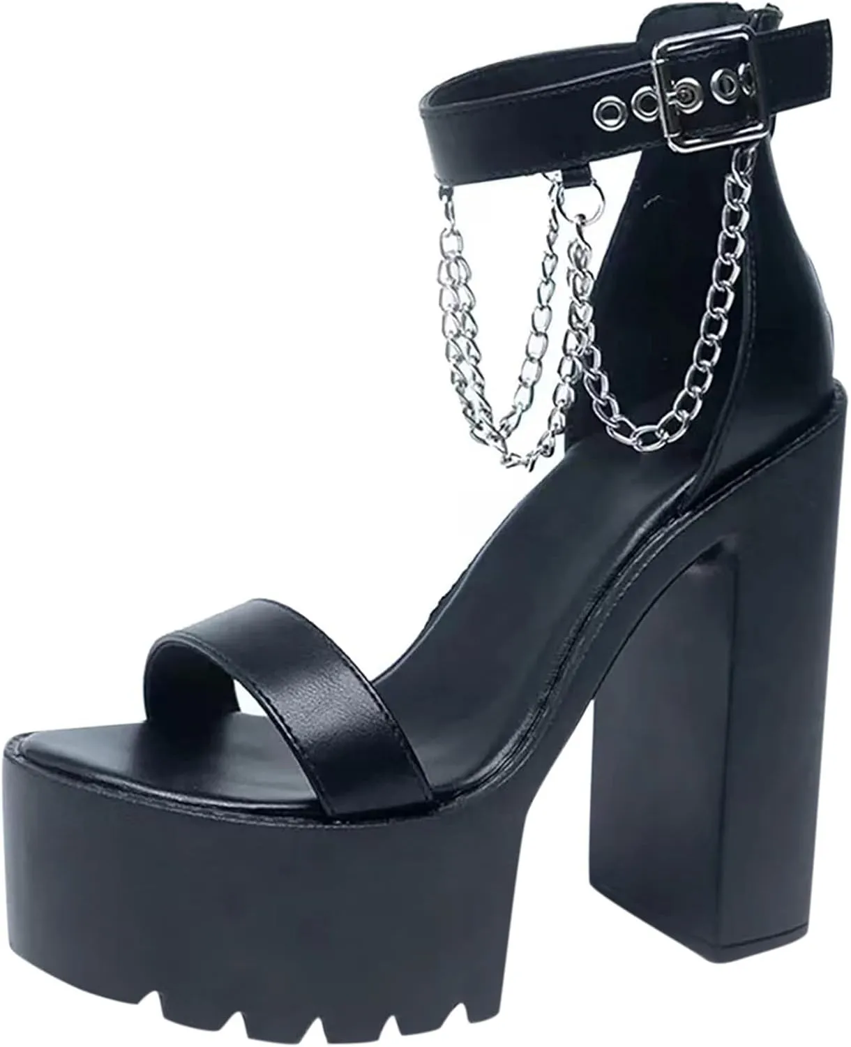 Aniywn Womens Platform Faux Fur Sandals Chunky Heel Open Toe Ankle Strap High Heeled Party Dress Pumps Shoes