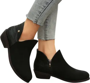 Ankle Booties for Women Low Heel,Rhinestone Ankle Booties Comfy Short Boots Chunky Block Western Shoes